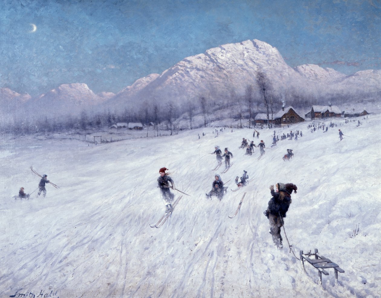 Vinterettermiddag under Ulriken (Bergen) (olje på lerret) av Frithjof Smith Hald