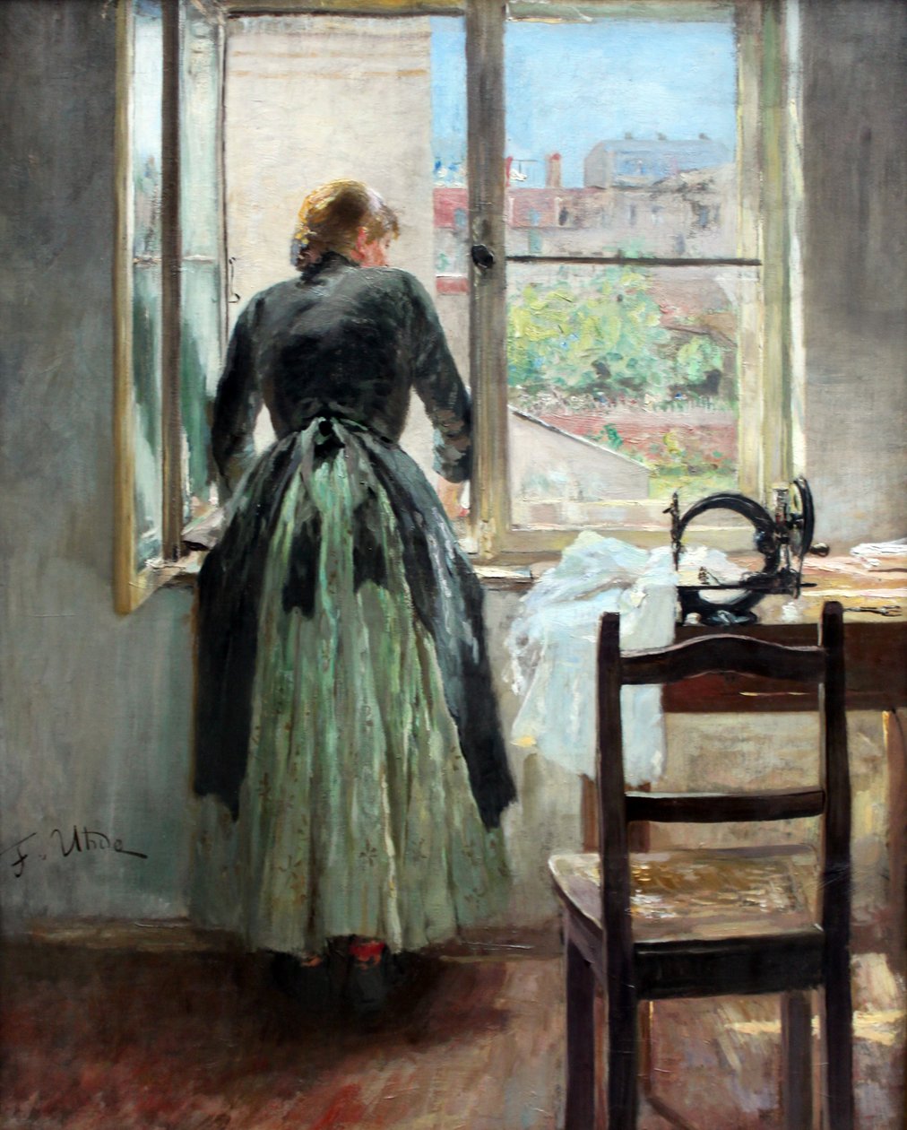 Ved vinduet (syerske ser ut av et vindu) av Fritz von Uhde