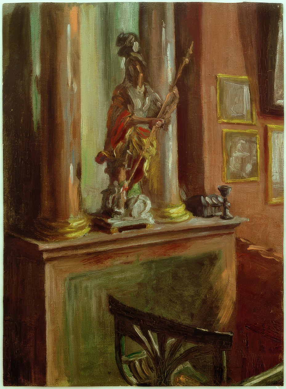 Studioscene med en barokkstatuett av St. George av Fritz von Uhde
