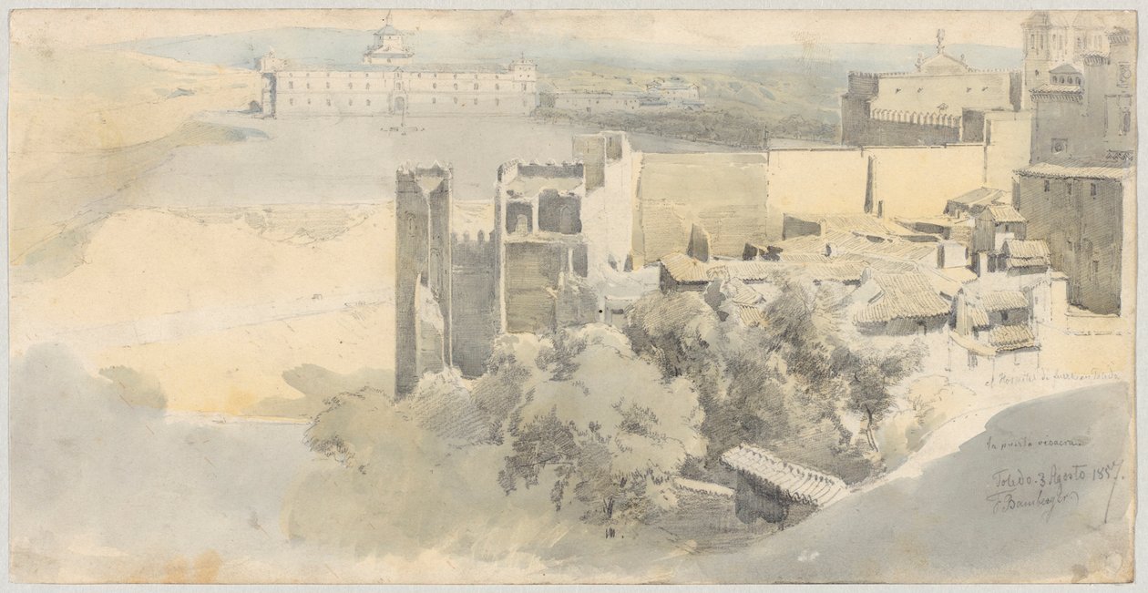Toledo med utsikt over Alcazar av Fritz (Friedrich) Bamberger