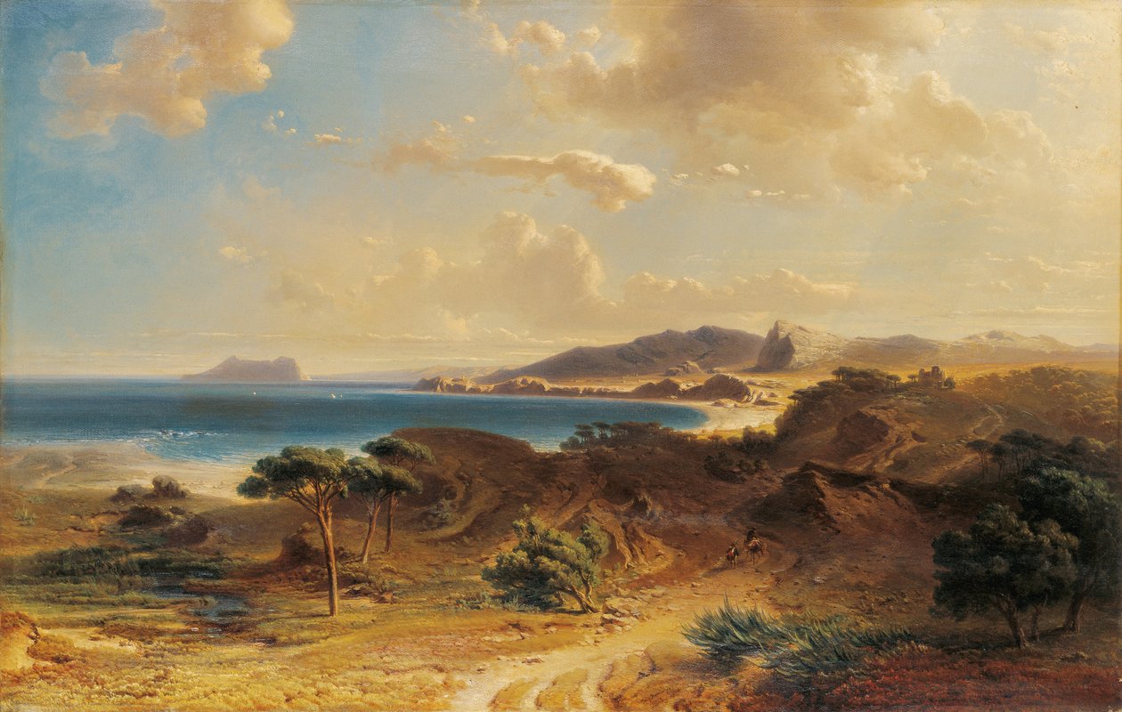 Stranden ved Estepona med utsikt over Gibraltarklippen av Fritz Bamberger