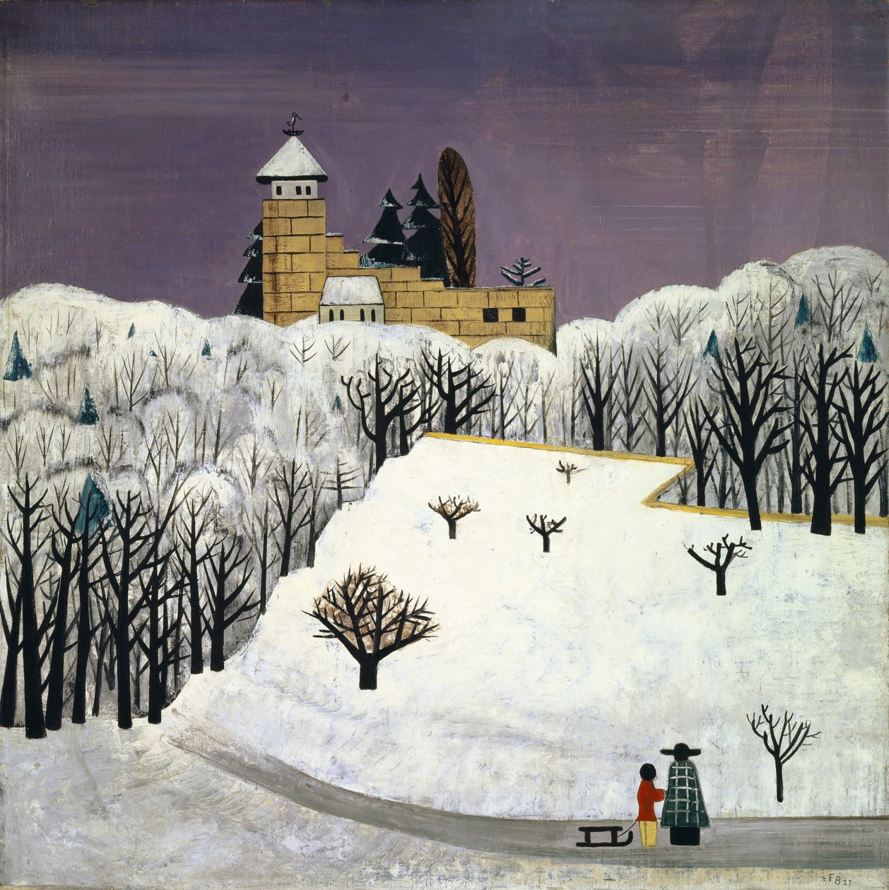 Birseck slott i snøen av Fritz Baumann