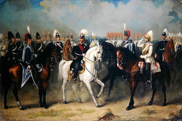 Kurfyrst Friedrich Wilhelm I av Hessen-Kassel med sine offiserer på parade av Fritz Hummel
