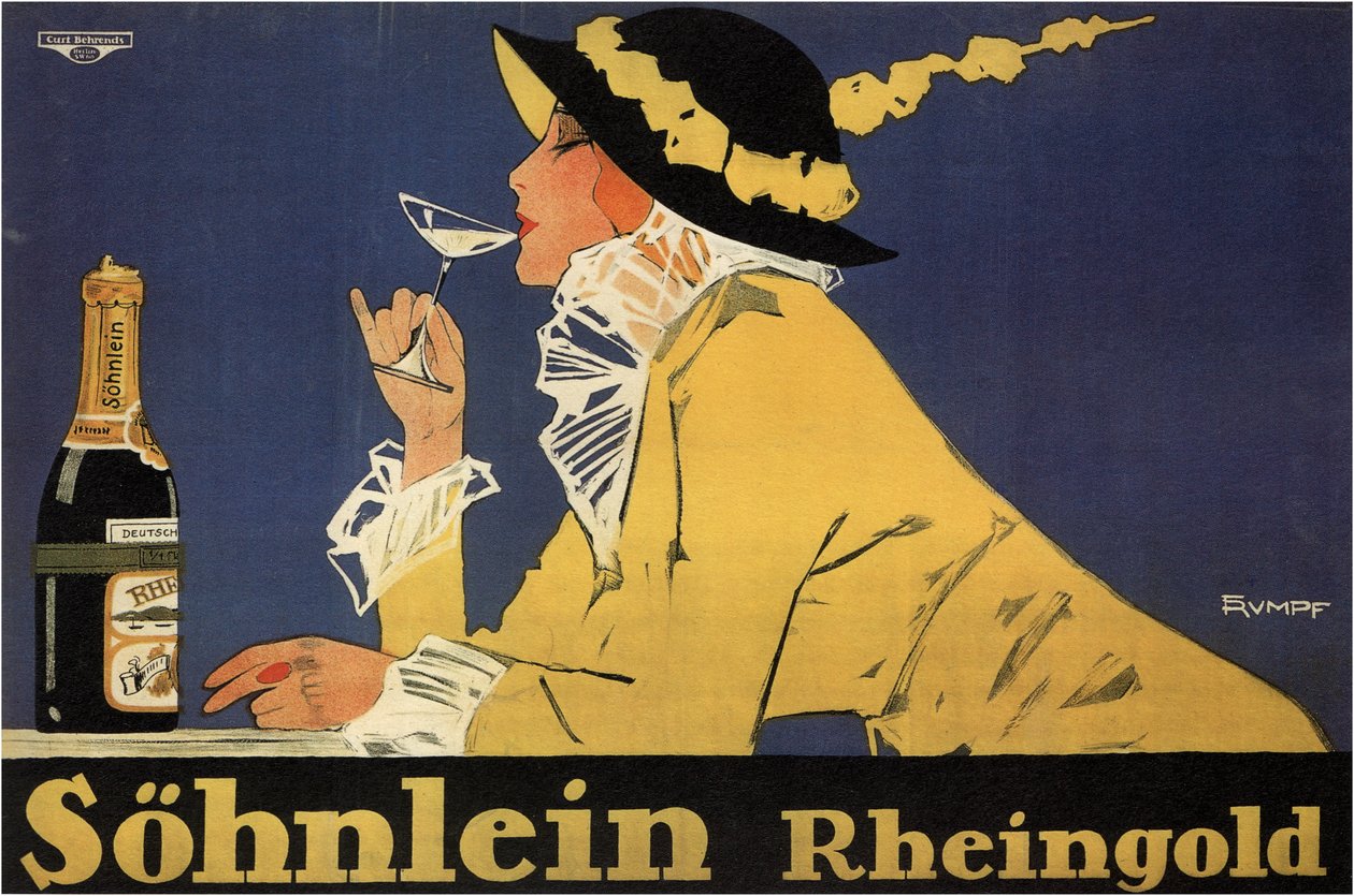 reklame for musserende vin Sohnlein Rheingold av Fritz Rumpf