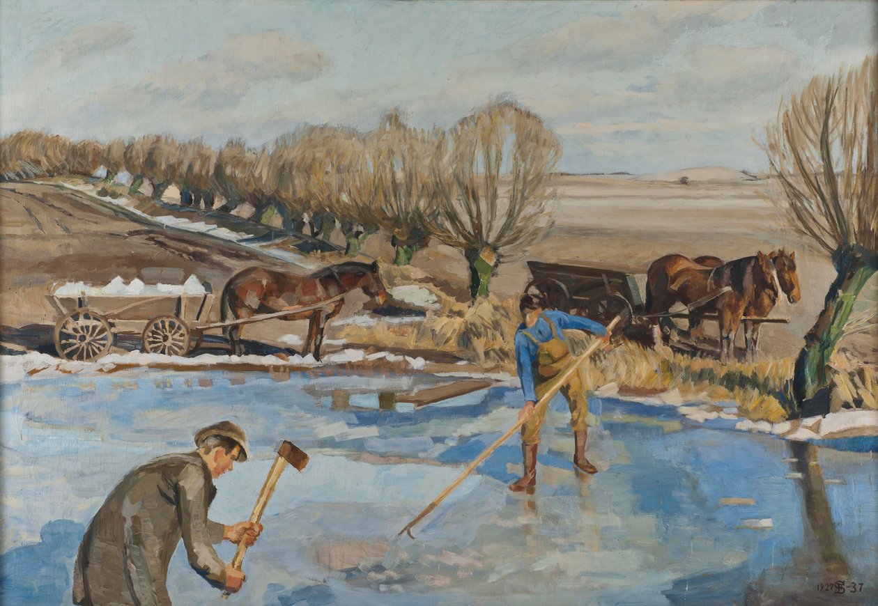 Gårdsmenn som henter is, 1927 av Fritz Syberg