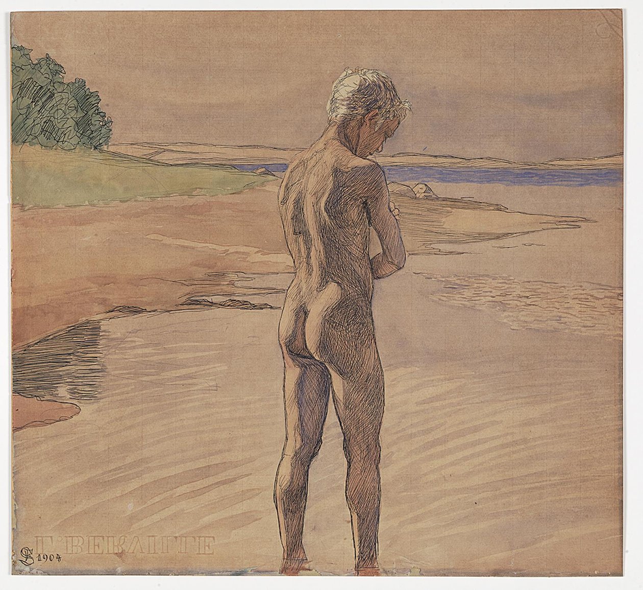 Han står i vannet. Motiv fra Fyns Hoved av Fritz Syberg