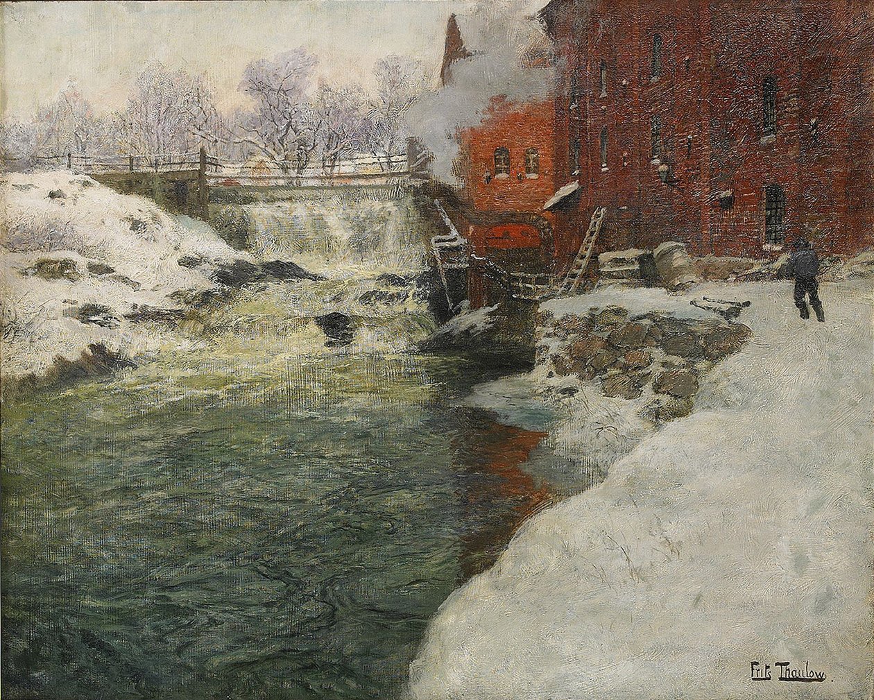Lerretsfabrikk ved Akerelva Kristiania, ca. 1890 av Fritz Thaulov