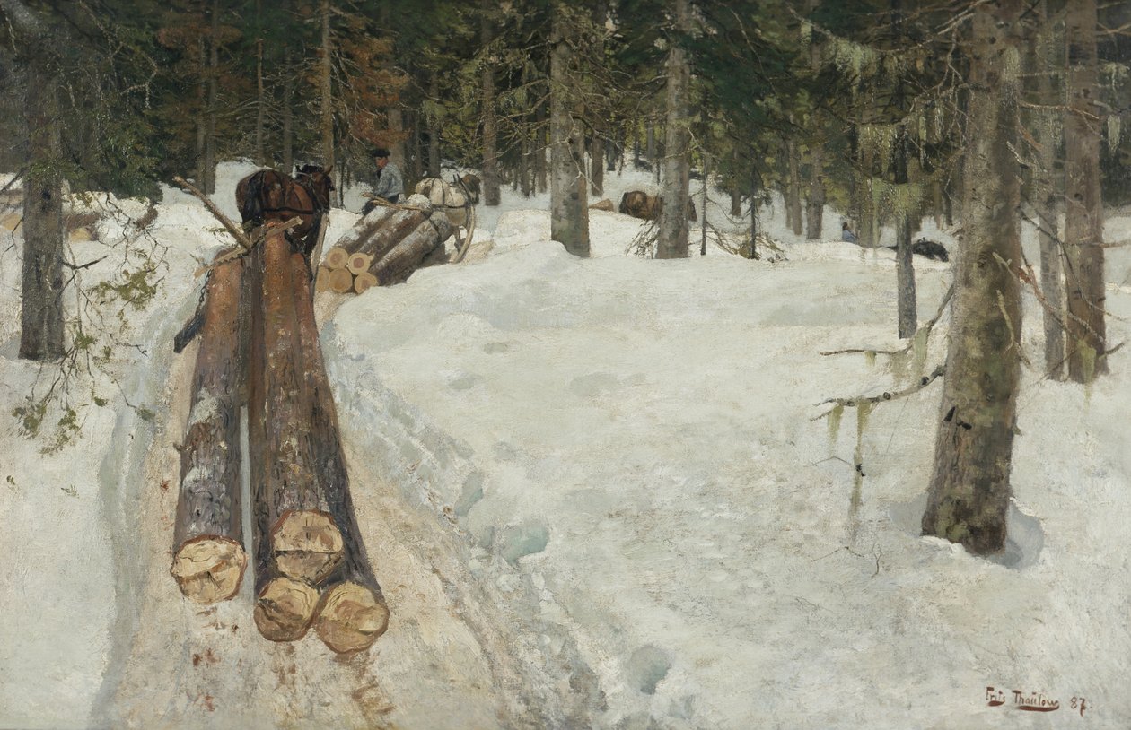 Kjøring av tømmer av Fritz Thaulow