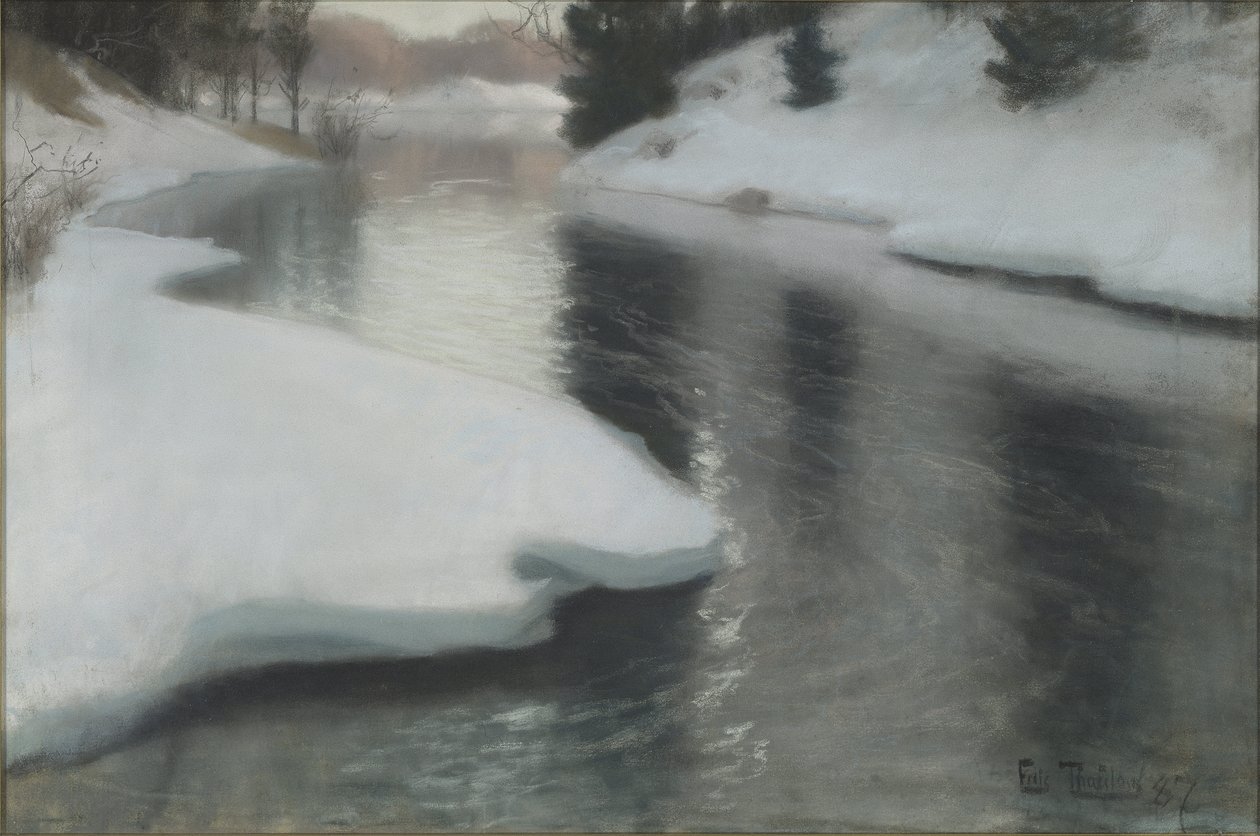 Spring Thaw, av Thaulov, Fritz (1847-1906). Pastell på lerret av Frits Thaulow