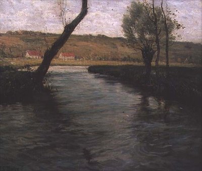 Strømmen gjennom engen (olje på lerret) av Fritz Thaulow
