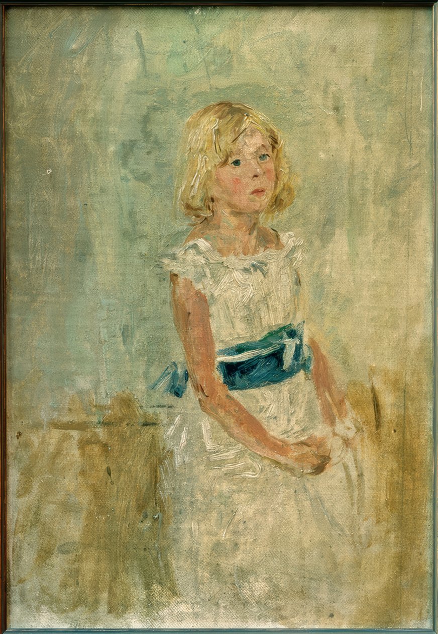 Blond jente med blått bånd av Fritz von Uhde
