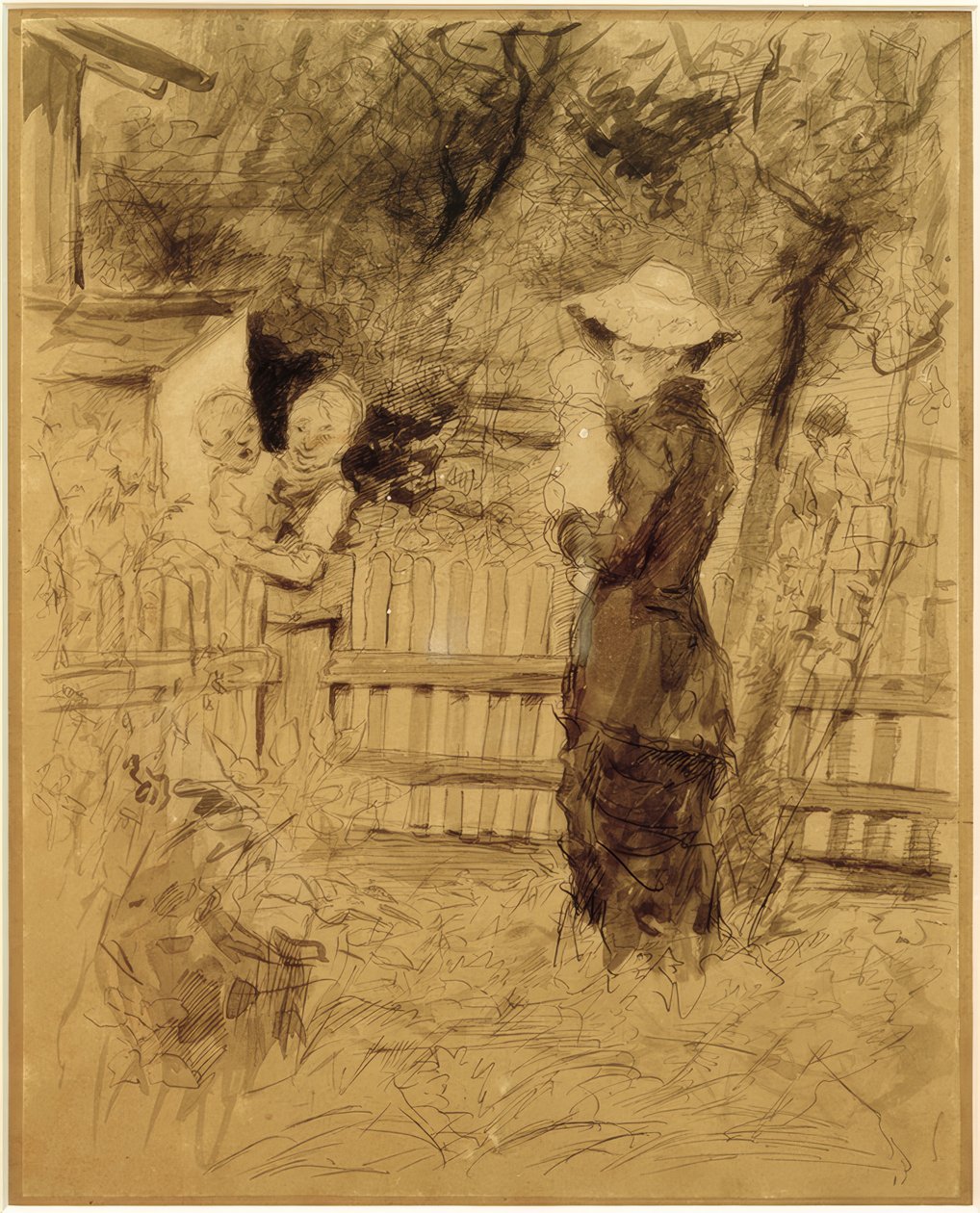 Kvinner med barn i armene i hagen av Fritz von Uhde