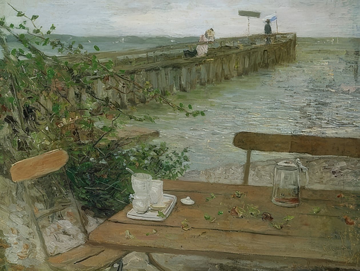Landingsbrygge ved Starnbergsjøen. Rundt 1896 av Fritz von Uhde