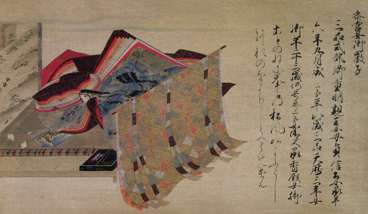 Te Poe t p Hayashi s festivalutstyr Nyogo Yoshiko, Iu st bortføringslyd fm National Magajine, februar 1902 av Fujiwara Nobuzane