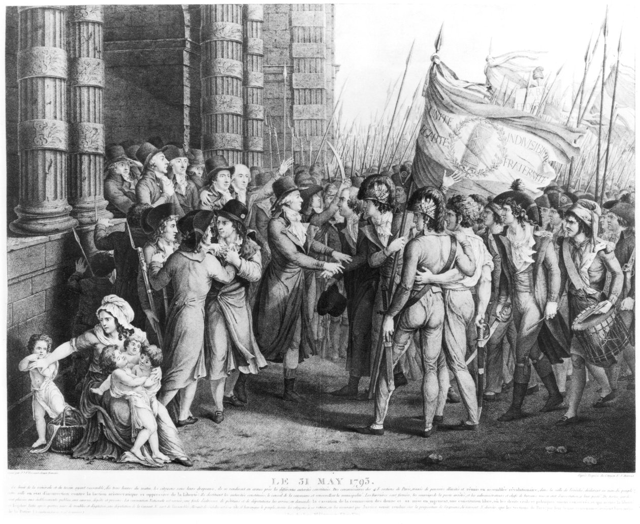 Varamedlemmer for nasjonalkonvensjonen forlot forsamlingen ved Tuileriene, 31. mai 1793, gravert av Jean Joseph Tassaert (1765-1835) av Fulchran Jean Harriet