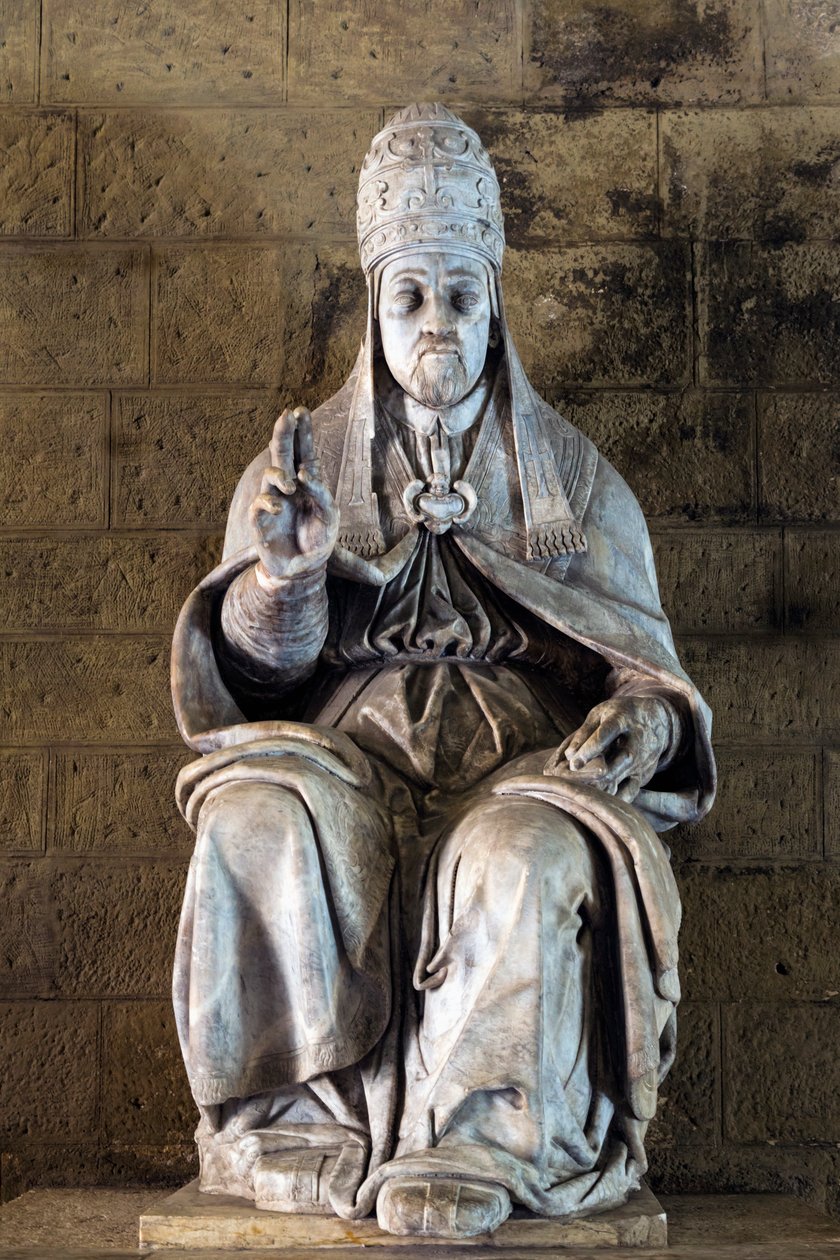 Statue av pave Julius III av billedhugger Fulvio Signorini i Chigi Saracini-palasset, Siena, Siena-provinsen, Toscana, Italia (bilde) av Fulvio Signorini