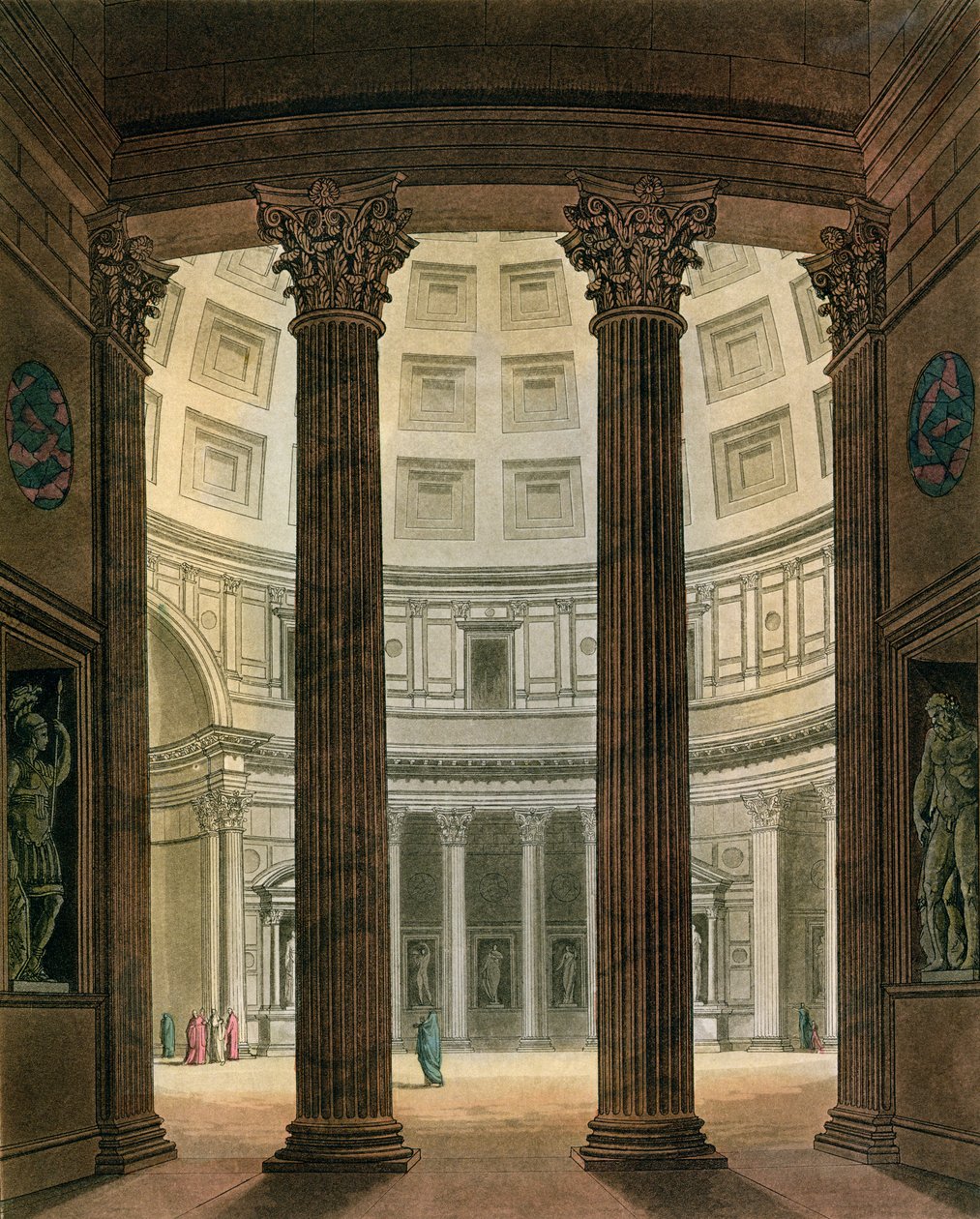 Interiør av Pantheon, Roma, fra Le Costume Ancien et Moderne av Jules Ferrario, gravert av G. Castellini, utgitt ca. 1820-30-tallet av Fumagalli