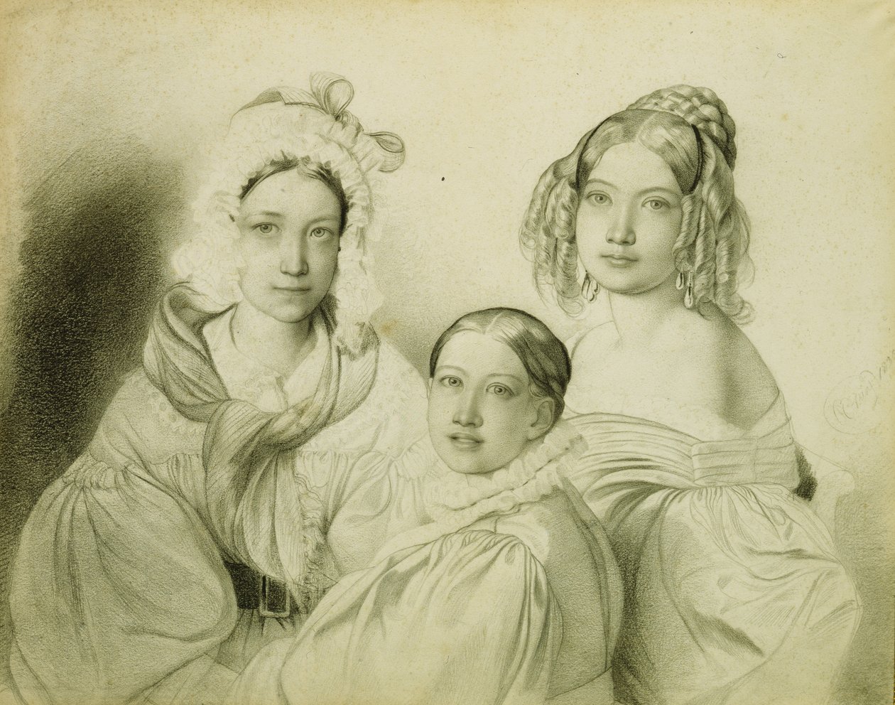 Portrett av grevinner Praskovia, Nadezhda og Maria Vyazemsky, 1835 av Fyodor Antonovich Bruni