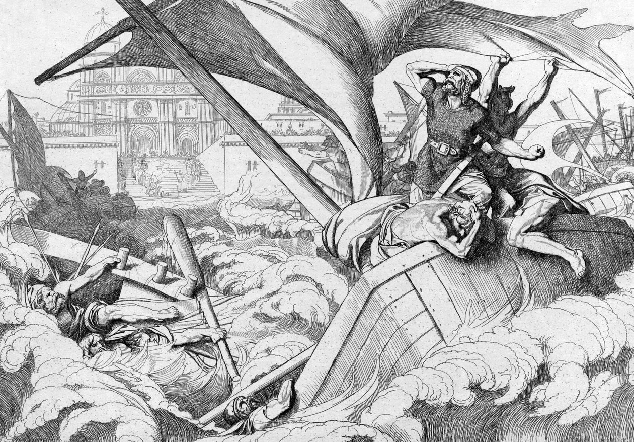 Ødeleggelsen av den russiske flåten i Konstantinopel, før 1839 av Fyodor Antonovich Bruni