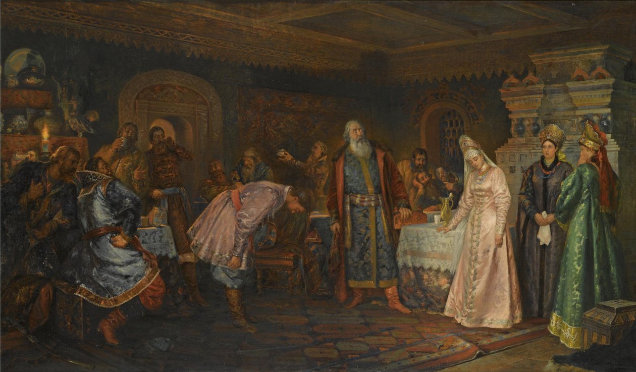 Kyss-seremonien. Boyar Morozov, hans kone Yelena og prins Serebrenni av Fyodor Fyodorovich Buchholz