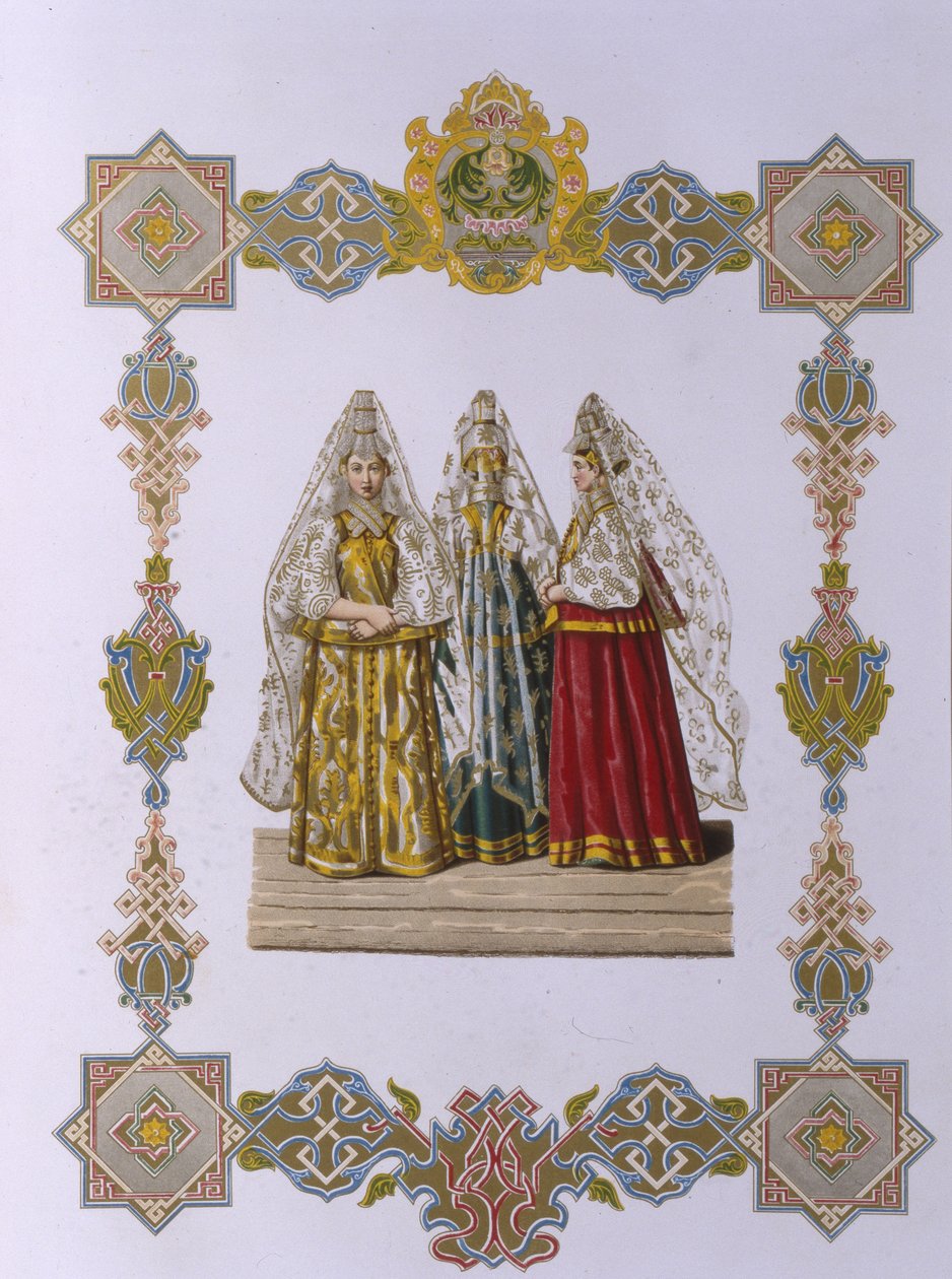 Summer Costumes of Women fra Torzhok Fra serien Clothing of the Russian State, 1851 av Fyodor Grigoryevich Solntsev
