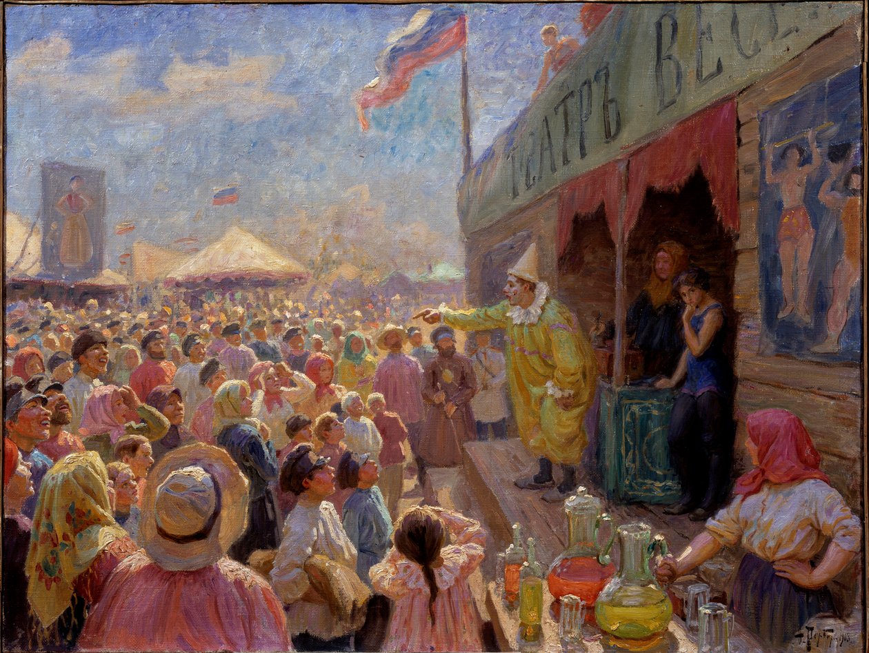 A fair - A fair - Maleri av Fjodor Ivanovich Rerberg (1865-1938), olje på lerret av Fyodor Ivanovich Rerberg