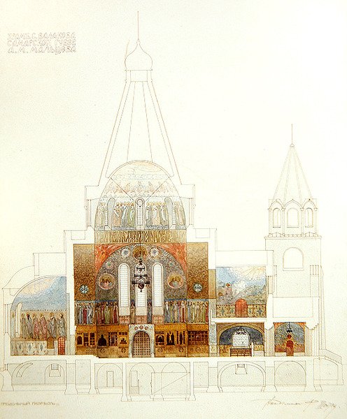 Design for kirken Balakovo, interiørvisning av Fyodor Shekhtel