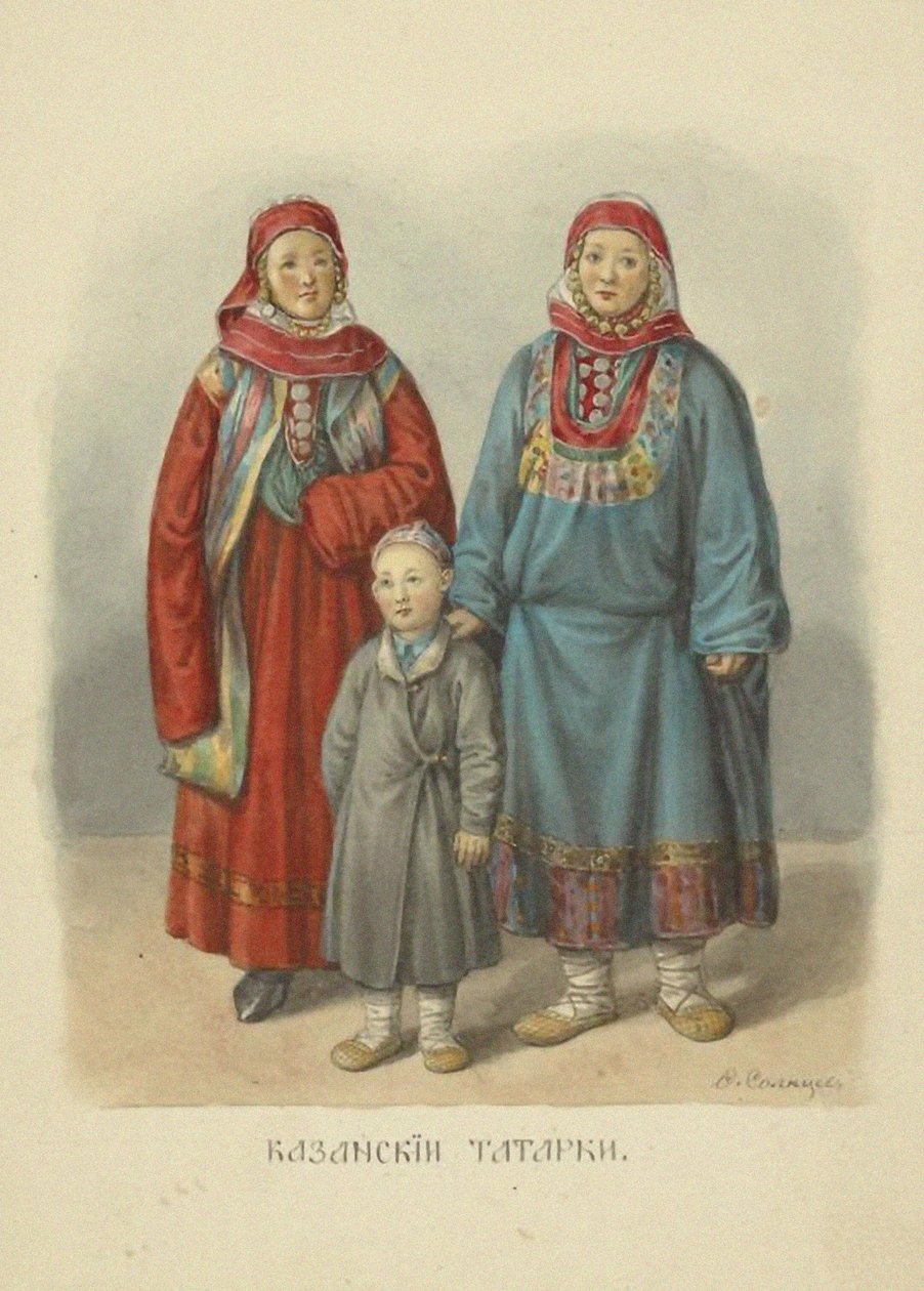 Kazan Tatar Women, illustrasjon fra serien Clothing of the Russian State, 1869 av Fyodor Grigoryevich Solntsev