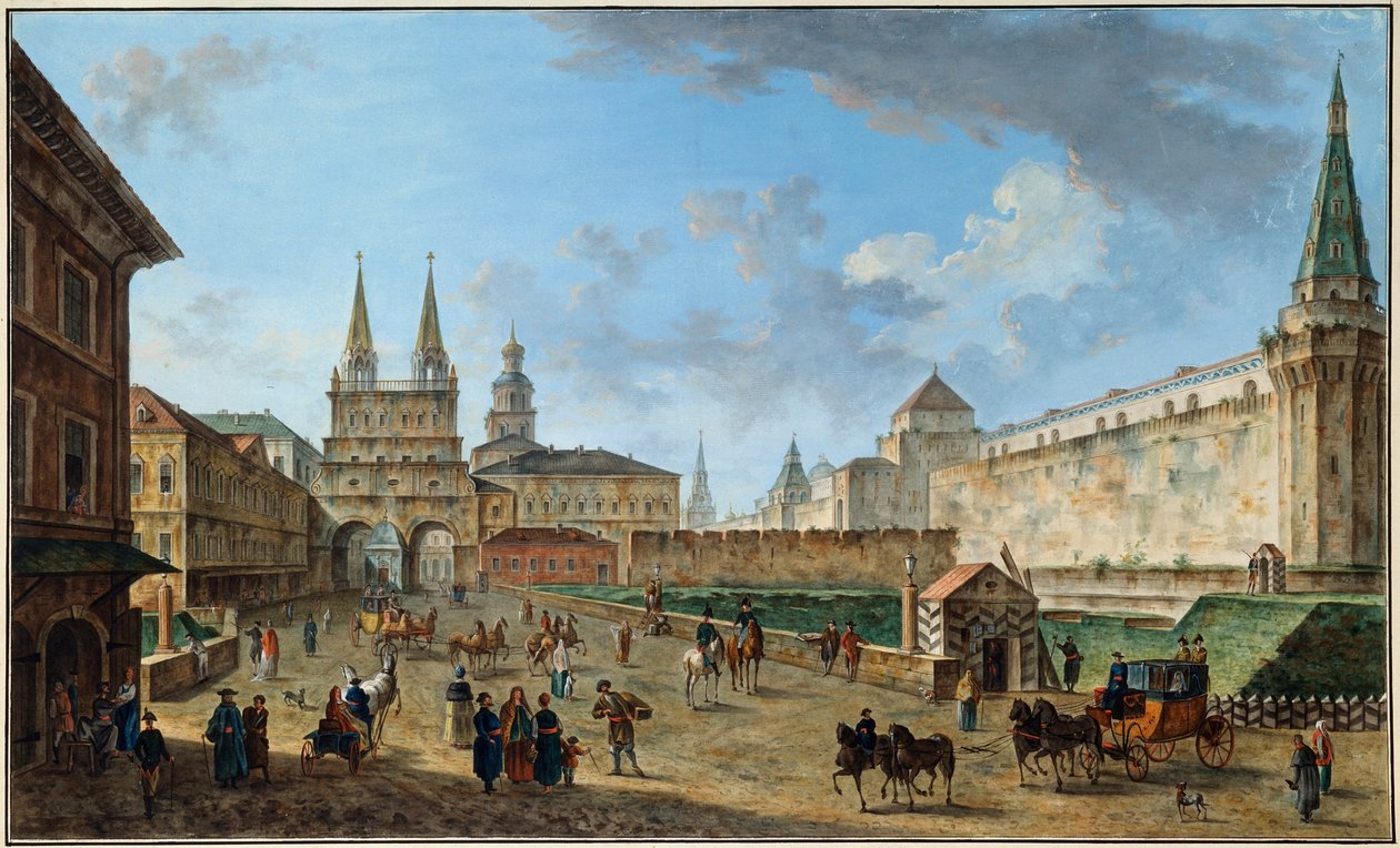 Utsikt over oppstandelsesporten på Den røde plass, Moskva, Russland, c1801 av Fyodor Yakovlevich Alexeev