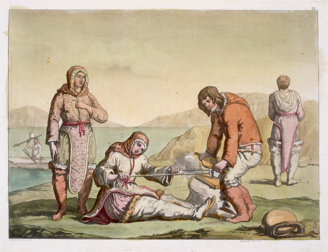 Eskimoer, 1817 (fargegravering) av G. Bramati