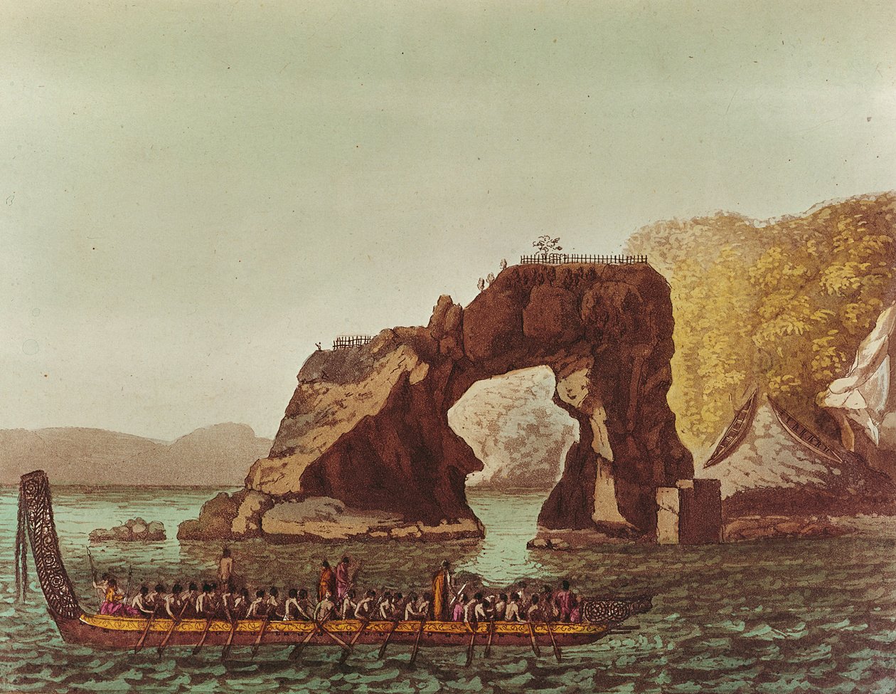 En innfødt kano (fargegravering) av G. Castellini