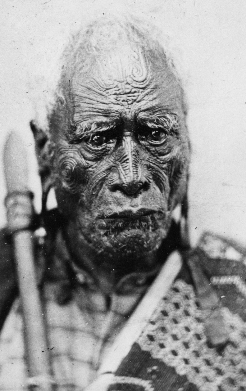 Portrett av en maorimann, Taraia Ngakuti te Tumuhuia, med 