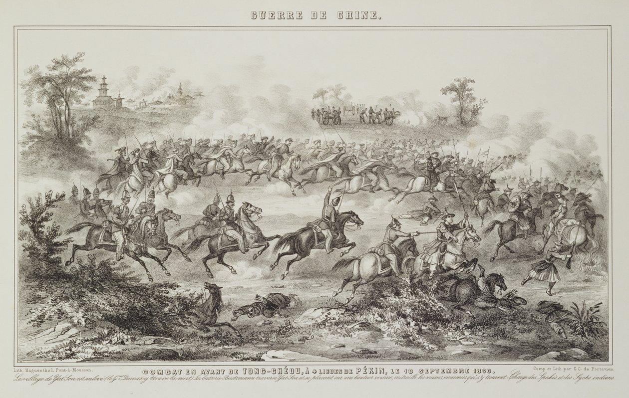 Slaget ved Chang-Kia-Onang, før Tong-Cheou, 18. september 1860, fra The War in China, 1862 av G.C. de Fortavion