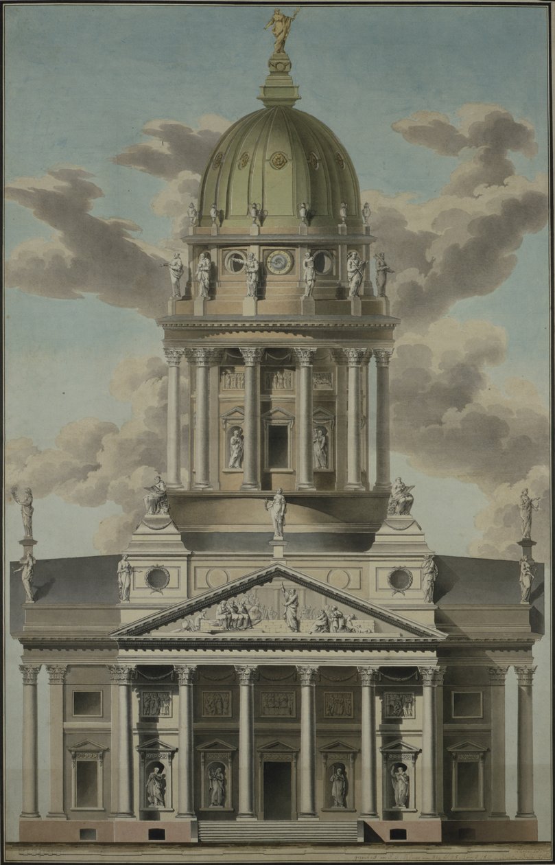 Den tyske katedralen på Gendarmenmarkt, 1812 (penn og blekk og wc på papir) av G.F. Kluge