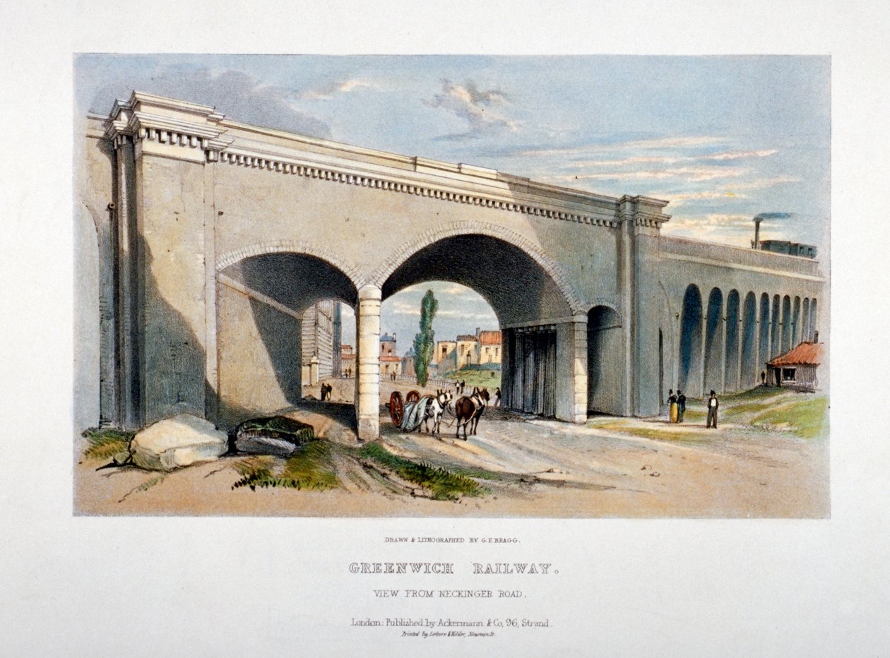 London og Greenwich Railway bridge over Neckinger Road, Bermondsey, London, 1836. av GF Bragg