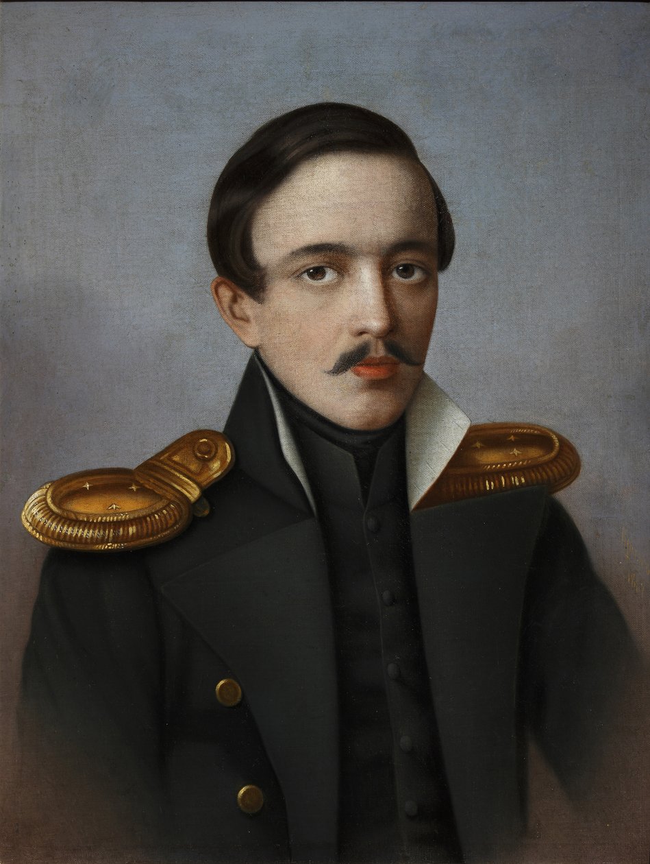 Portrett av poeten Mikhail Lermontov 1814-1841, 1887 av G.F. Krylov