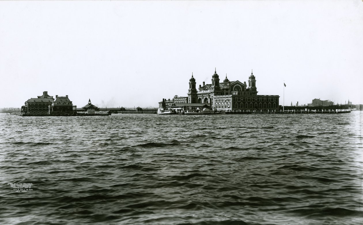 Ellis Island, New York havn, 1903 av G.P. Hall und Sohn