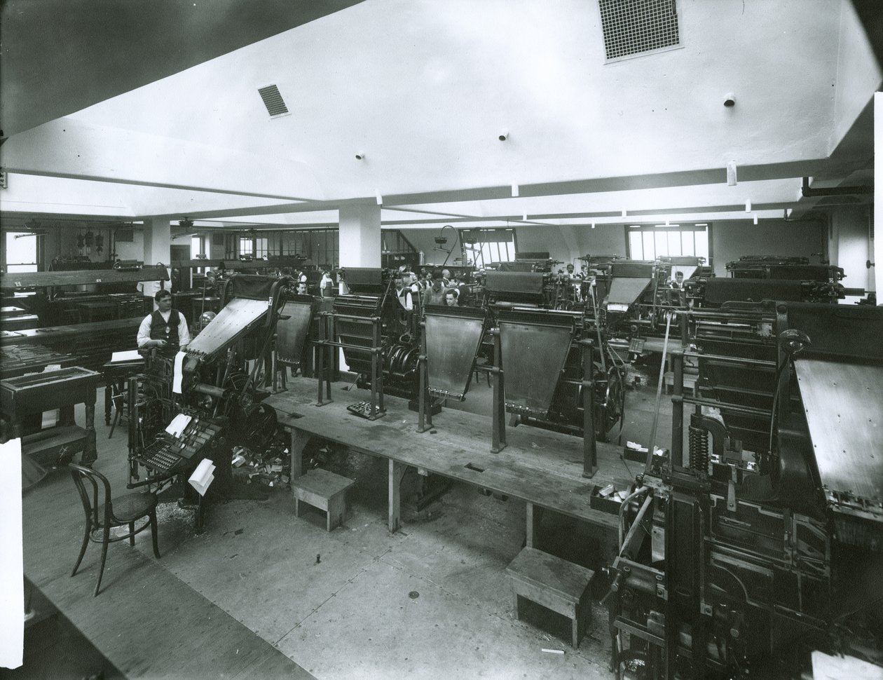 New York Evening Post Press Room (foto av gelatinsølv) av G.P. Hall und Sohn