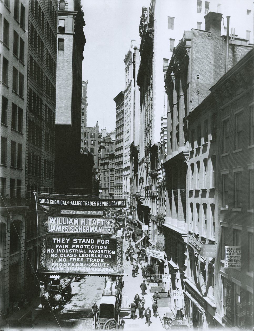 Taft og Sherman Banner på Maiden Lane, New York City, 1908 av G.P. Hall und Sohn