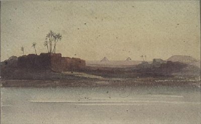 Første utsikt over pyramidene fra Nilen nær Kairo av G.S. Cautley