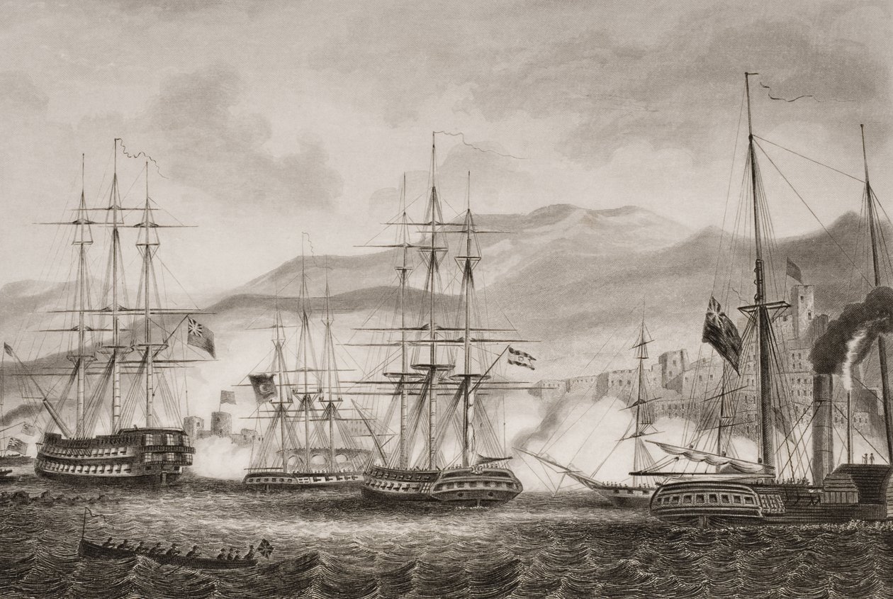 Attack on Sidon av Commodore Charles Napier, september 1840, illustrasjon fra 