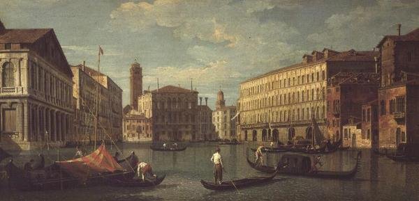 Canal Grande, Venezia, med Palazzo Mocenigo, Palazzo Balbi, Santa Maria Gloriosa dei Frari og Campo S.Toma av G. (Follower of A. Canaletto) Canaletto