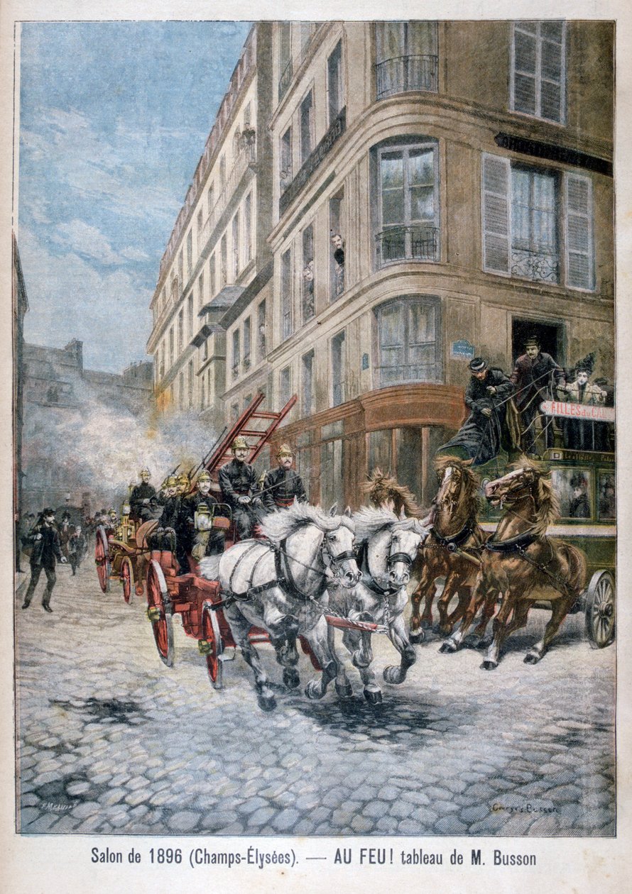 Brannbil på vei til en brann, Paris, 1896 av G. Busson