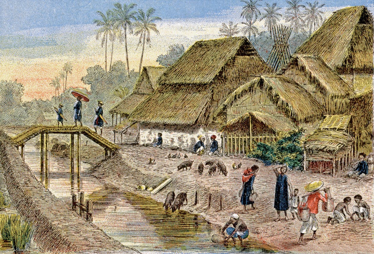 En annamesisk landsby, Fransk Indokina, ca. 1900 (illustrasjon) av G. Dascher