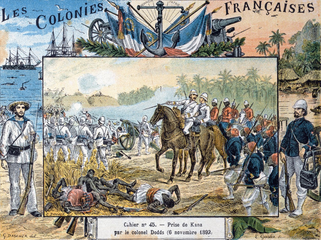 The Siege of Kana av general Alfred-Amedee Dodds (1842-1922) 6. november 1892, gravert av L. Geisler av G. Dascher