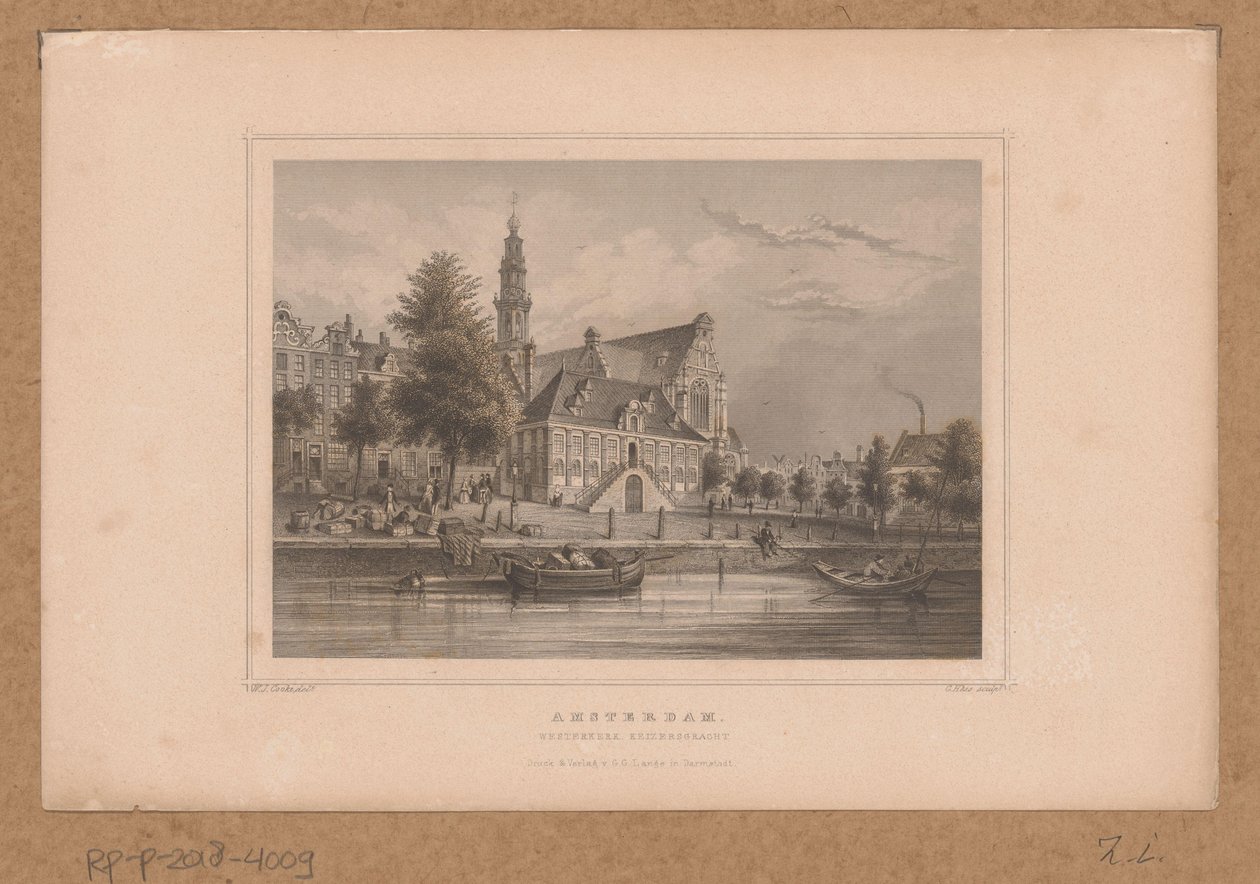 Utsikt over Westerkerk i Amsterdam fra Keizersgracht Amsterdam, Westerkerk Keizersgracht (tittel på objekt) av G. Hess