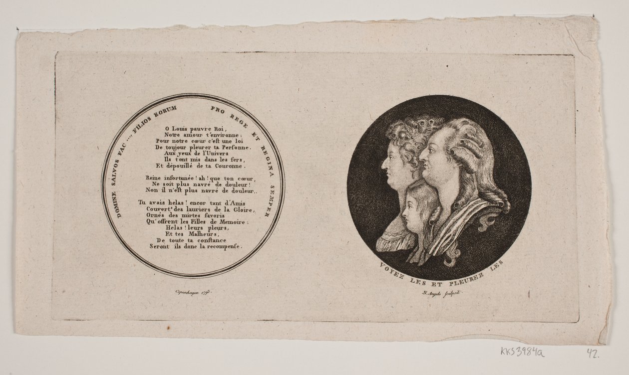 Medaljong med portretter av Louis XVI, hans dronning og sønn av G. N. Angelo