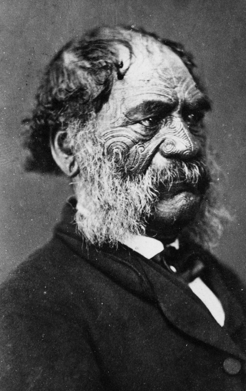 Hori Kingi Te Anaua, leder av Ngati Ruaka-stammen, ca. 1860 av G. W. Bishop