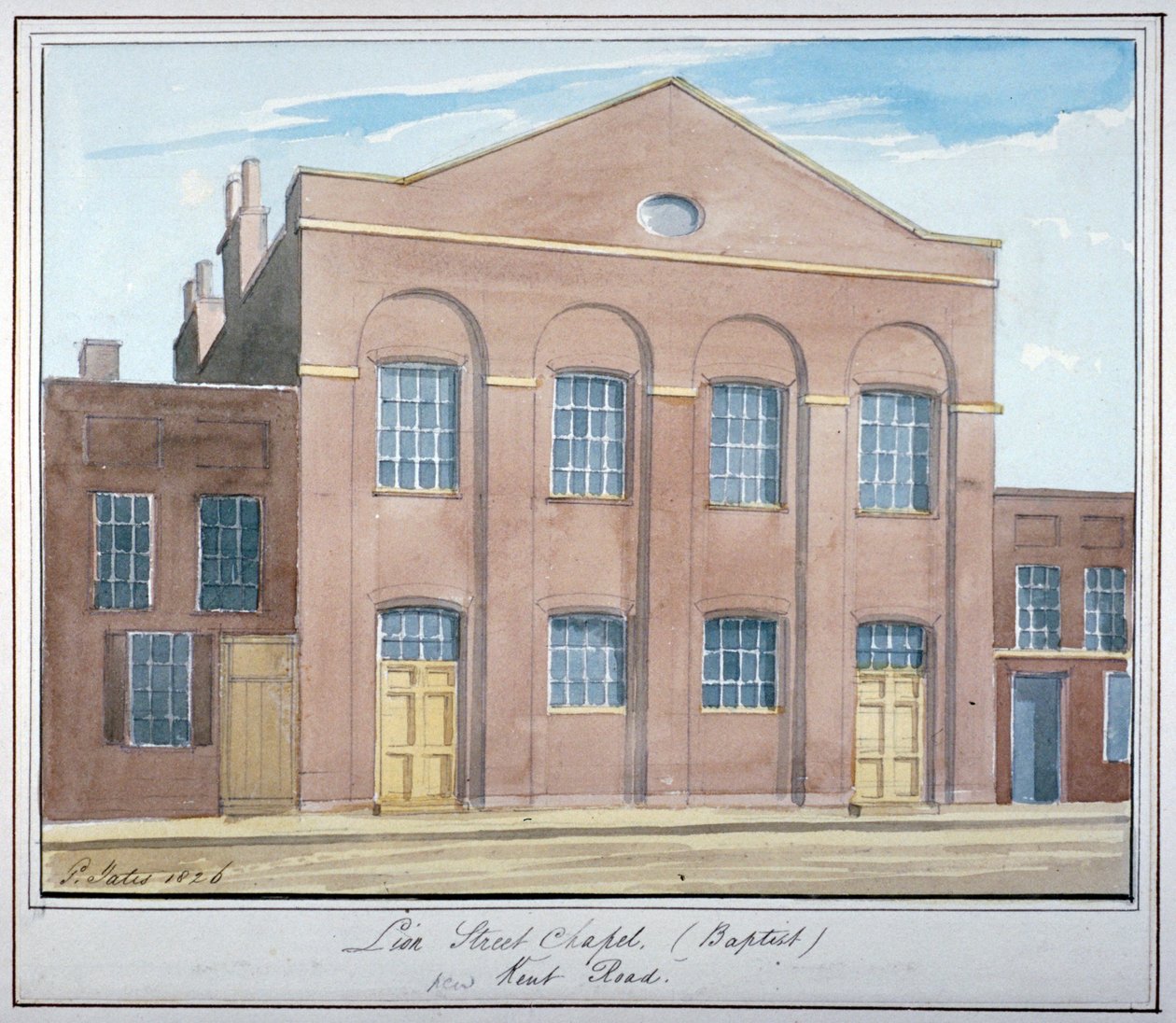 Lion Street Baptist Chapel, utenfor New Kent Road, Southwark, London, 1826 av G Yates