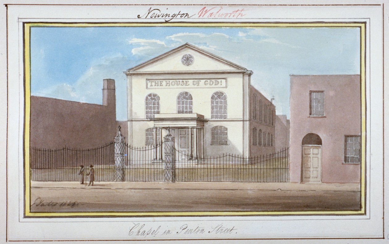 Utsikt over kapellet i Penton Street, Southwark, London, 1825 av G Yates